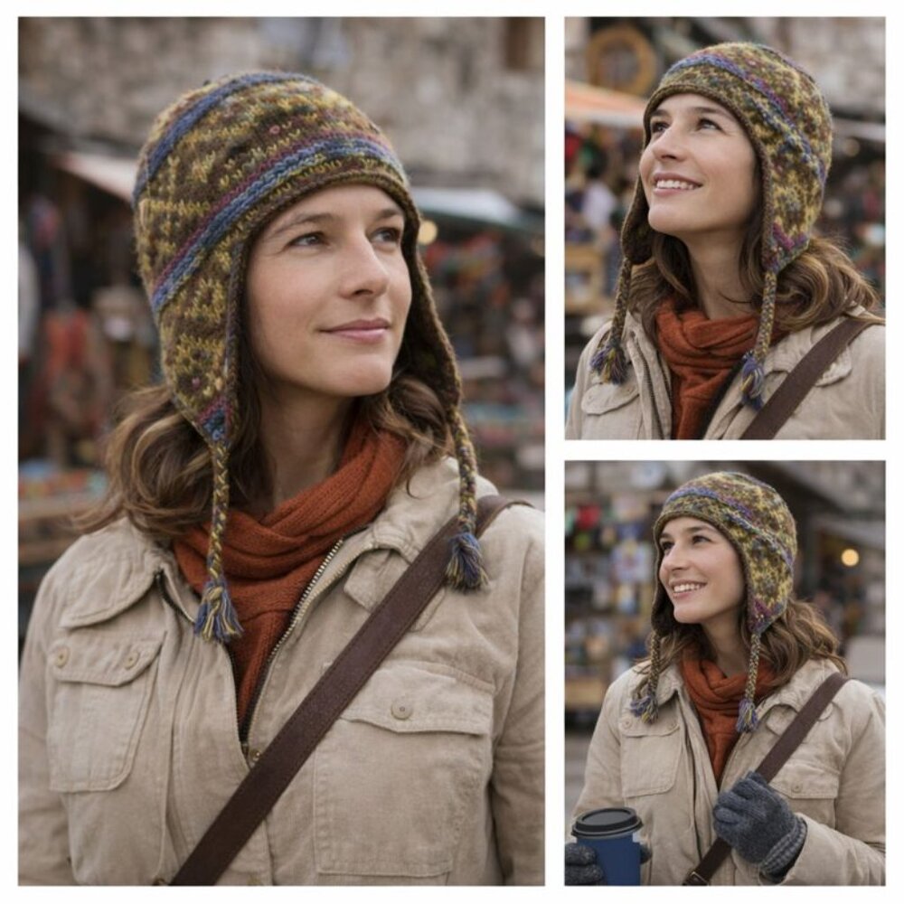Newari Hand-Knit Wool Earflap Hat | Nepal Artisan Heritage | Winter Boho